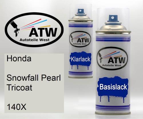 Honda, Snowfall Pearl Tricoat, 140X: 400ml Sprühdose + 400ml Klarlack - Set, von ATW Autoteile West.